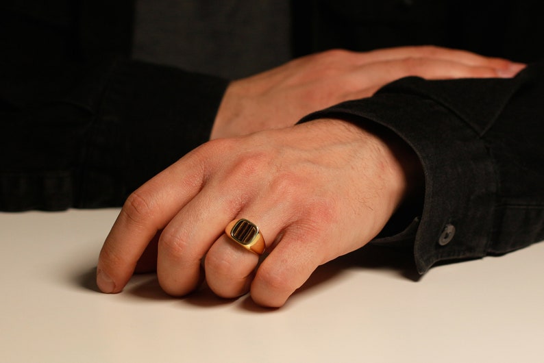 Anillo de ágata verde cojín para hombres, anillo de piedra de oro de 14K 18K para novio, anillo de plata para hombres, anillo de sello de piedras preciosas, joyería delicada, regalo único imagen 8