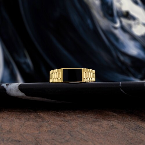 Onyx Black Stone Gold Ring for Men With Oval Shape 14K Gold Etsy