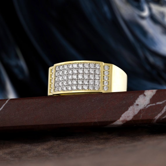 Unique Mens Gold Pave Diamond Ring Mens Wedding Ring With - Etsy