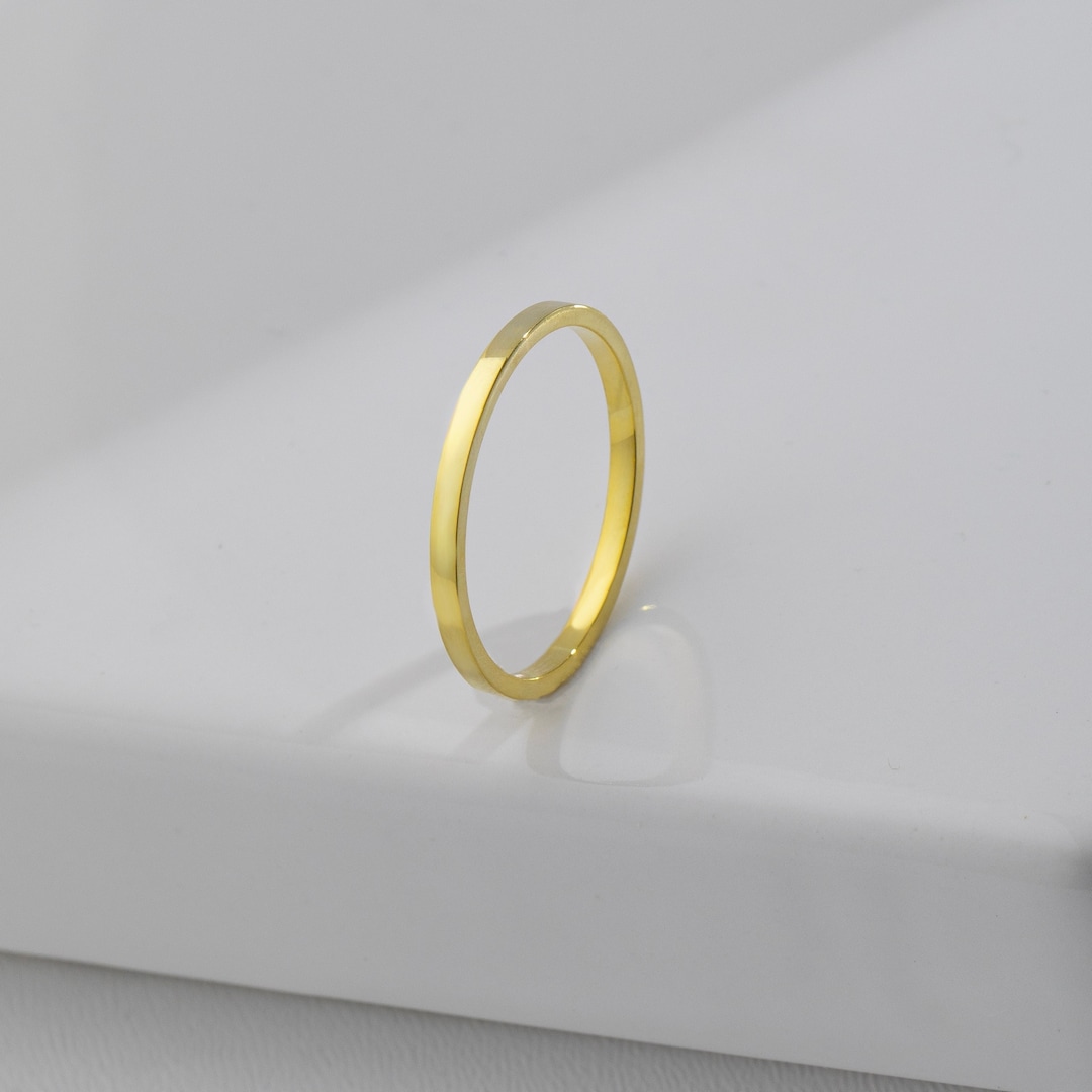 Solid Gold 2mm Unique Wedding Band Ring, Simple Thin Gold Stacking Ring ...