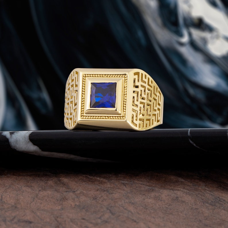 Sapphire Signet Ring in Gold 14K Gold Red Ruby Ring Mens - Etsy