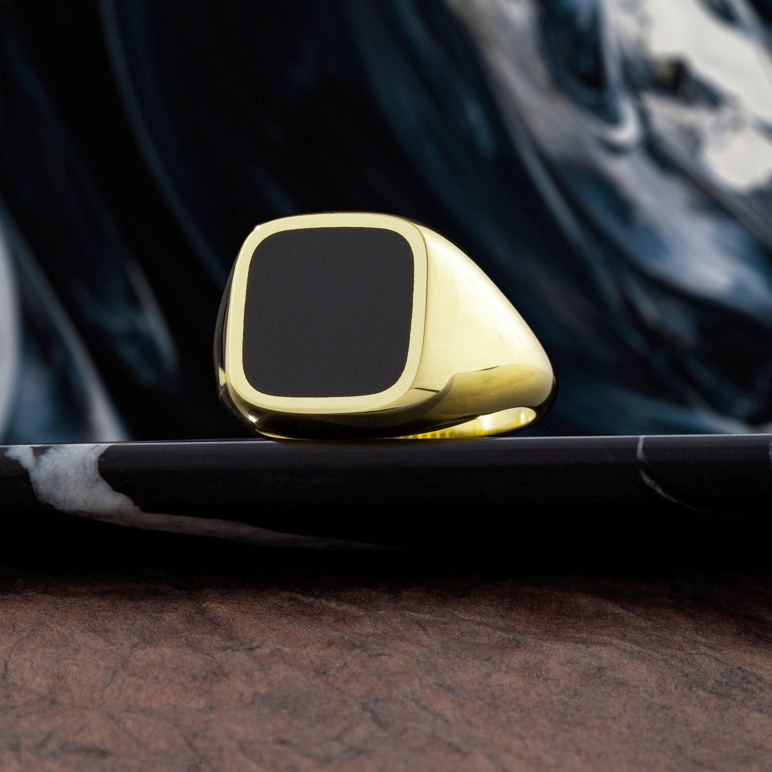 Black Onyx Mens Gold Ring Mens Minimalist Gold Ring Etsy