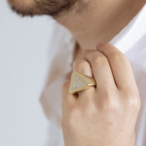 Triangle Men Rings Gold Dainty Triangle Ring for Men With CZ, 14K Gold Mens Statment Ring ...
