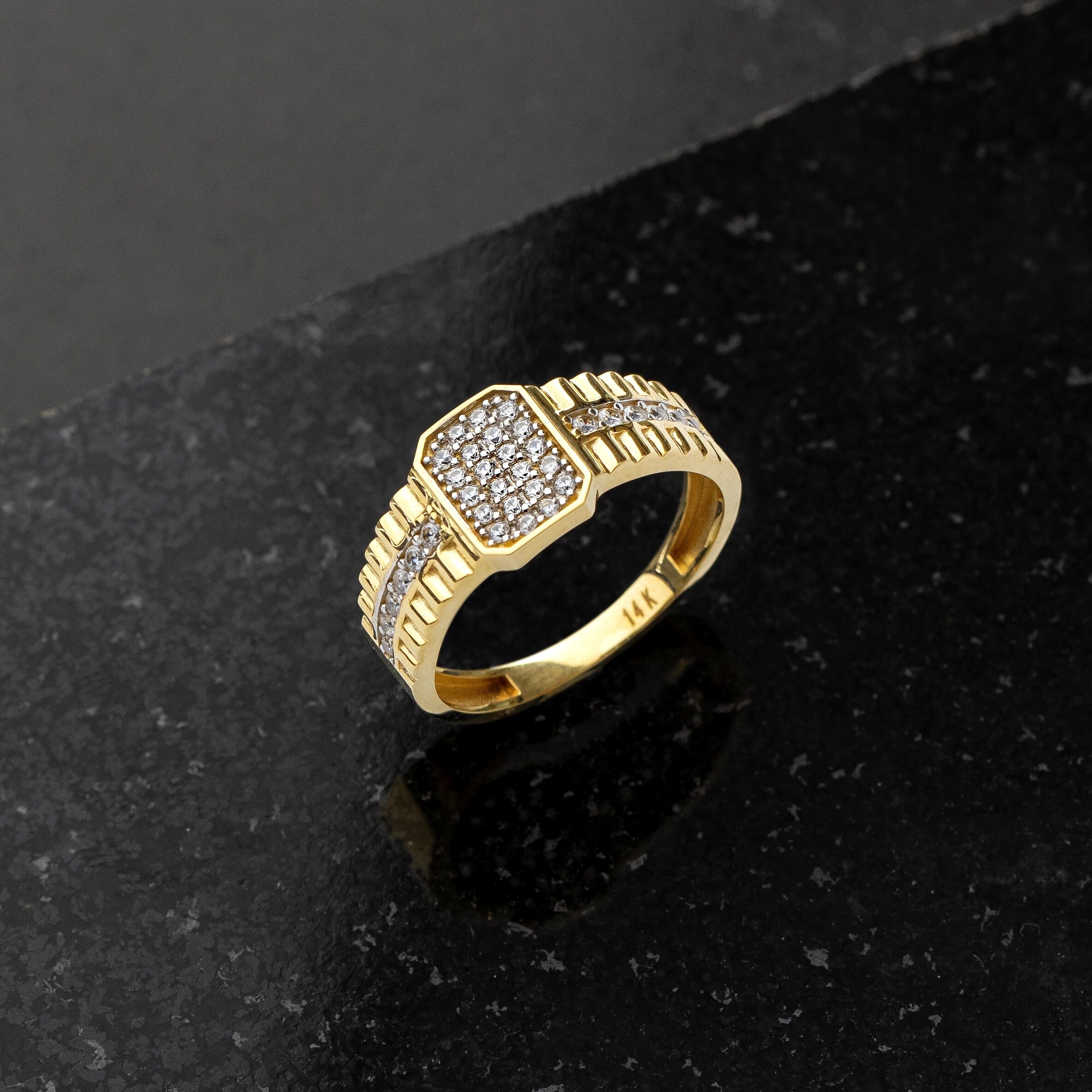 Gold Dainty Mens Pave Diamond Ring 14K Gold Personalized Mens - Etsy