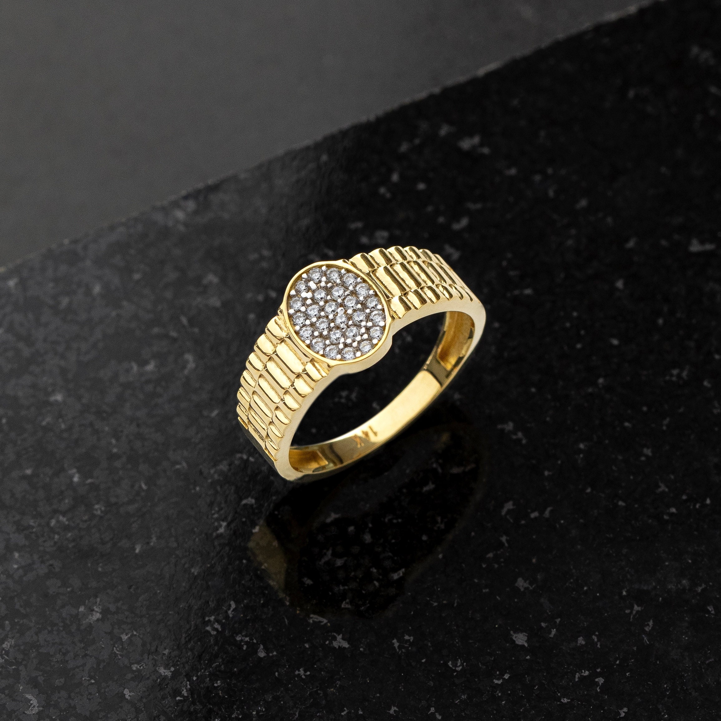 Gold Watch Band Ring With Pave Diamond 14K Gold Personalized Etsy