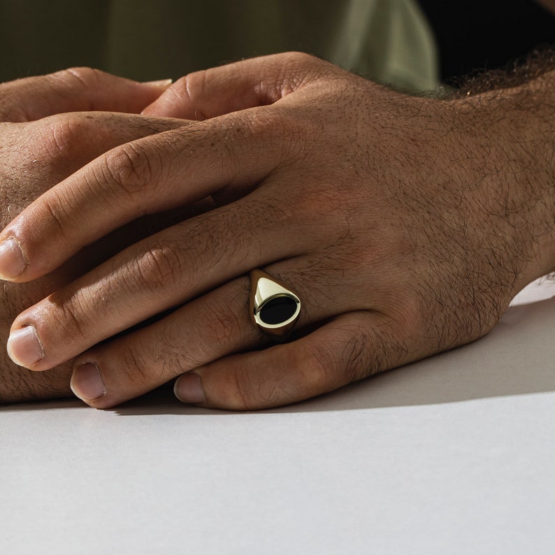 Onyx Black Stone Gold Ring for Men With Oval Shape 14K Gold Etsy