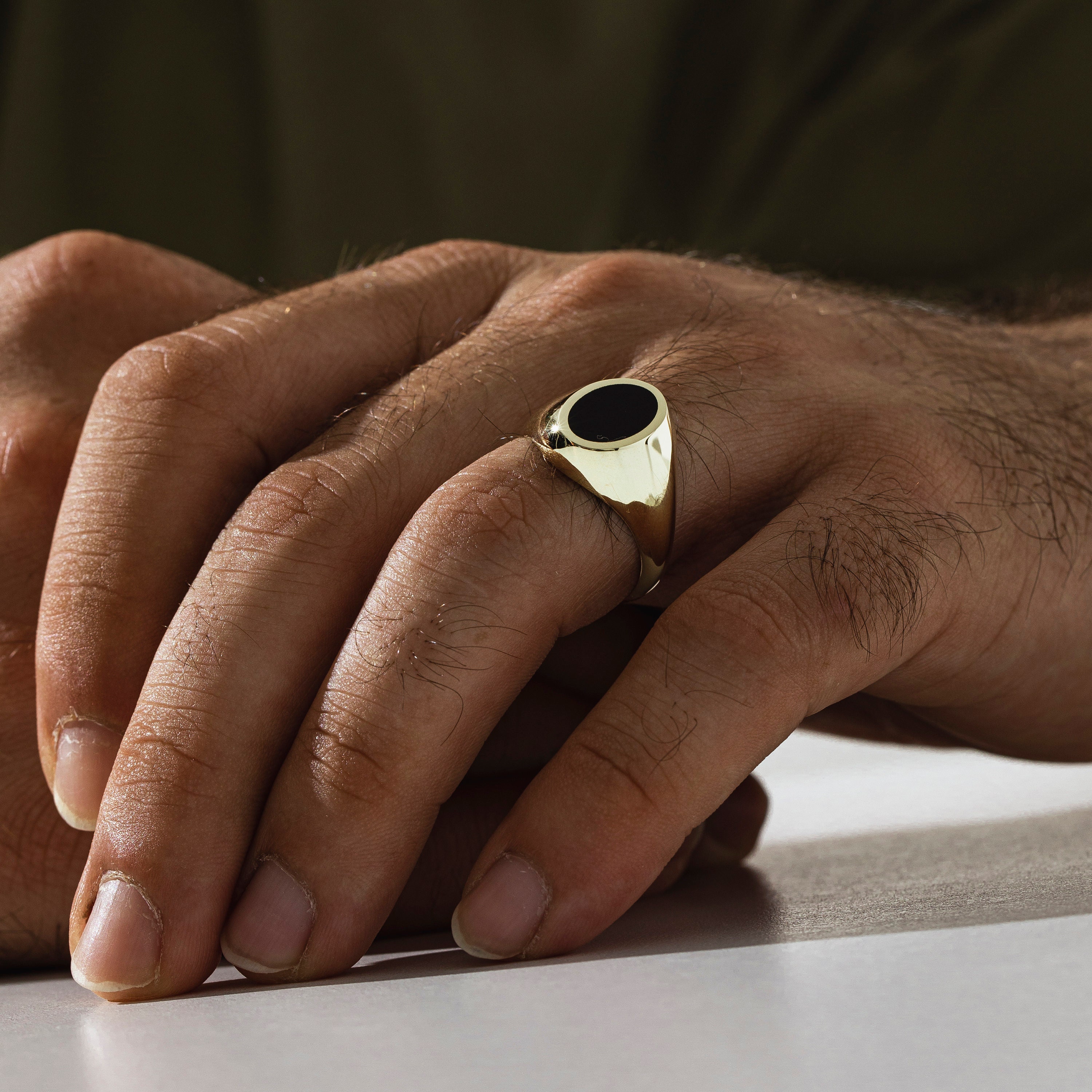 Onyx Black Stone Gold Ring for Men With Oval Shape 14K Gold