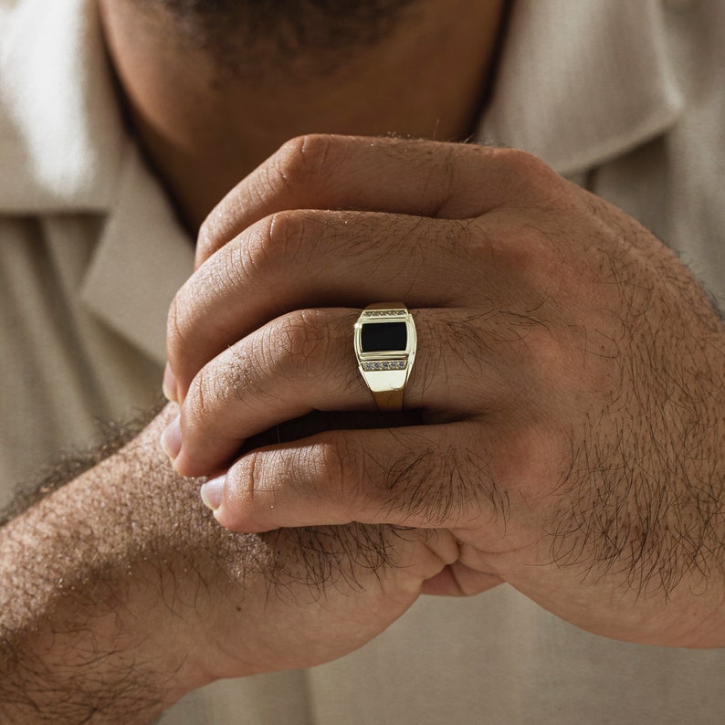 Black Onyx Unique Pinky Ring in Gold 14K 18K Gold Vintage Etsy