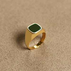 Anillo de ágata verde cojín para hombres, anillo de piedra de oro de 14K 18K para novio, anillo de plata para hombres, anillo de sello de piedras preciosas, joyería delicada, regalo único imagen 3