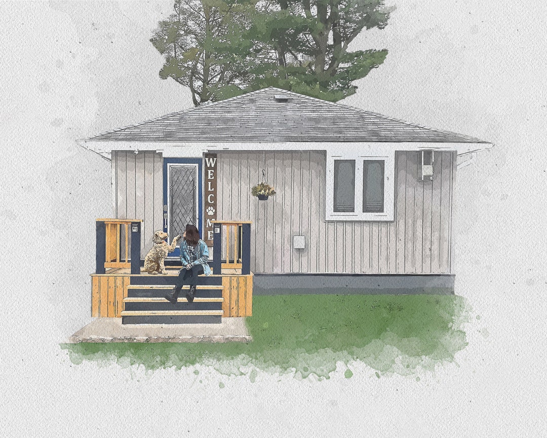 Personalized Watercolor House Portrait, First Home Christmas ...