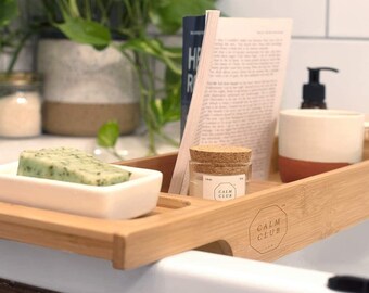 Bamboo Bath Tray | Wooden Bath Board | Bamboo Bath Caddy | Luxury Bath Tray and Wooden Bath Rack | Home Spa Gifts | Relaxation Gifts