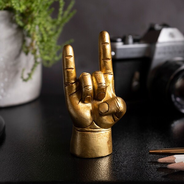 You Rock | Desk Accessories | Ring Holder | Office Desk Accessories for Men | Rock n Roll Decor | Quirky Ring Holder & Lucky Charm | Gold