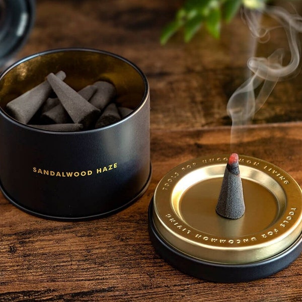 Incense Cones In a Tin | Cone Incense Burner | Incense Cone Burner and Incense Cone Holder | Spiritual Gifts | Sandalwood Incense | 20 Pack