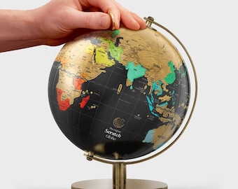 Scratch Map World Globe | World Globes For Adults | Scratch Off Map & Travel Map | Desk Decor | Travel Gifts For Men | Large Globe