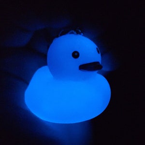 Glow in the Dark Blue Rubber Duck Keychain/ Glows Blue/Fun Gift/ Duck Gift