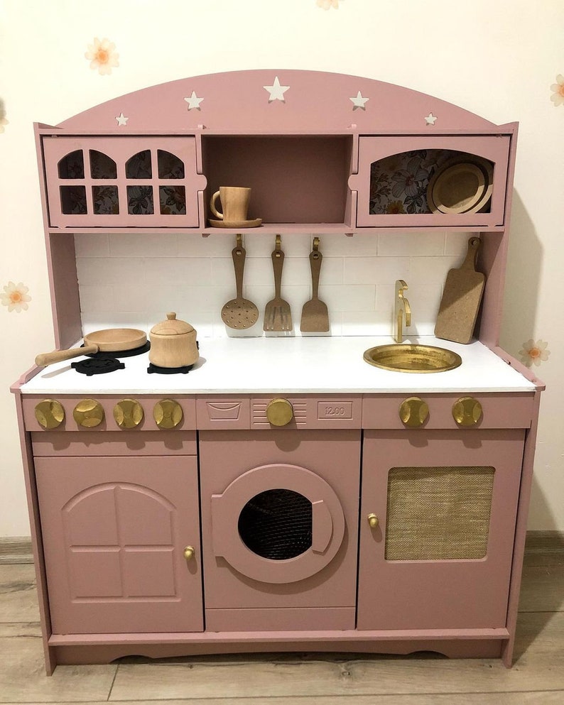 Handcrafted Wooden Play Kitchen,playroom Decor, Handcrafted Wooden Play