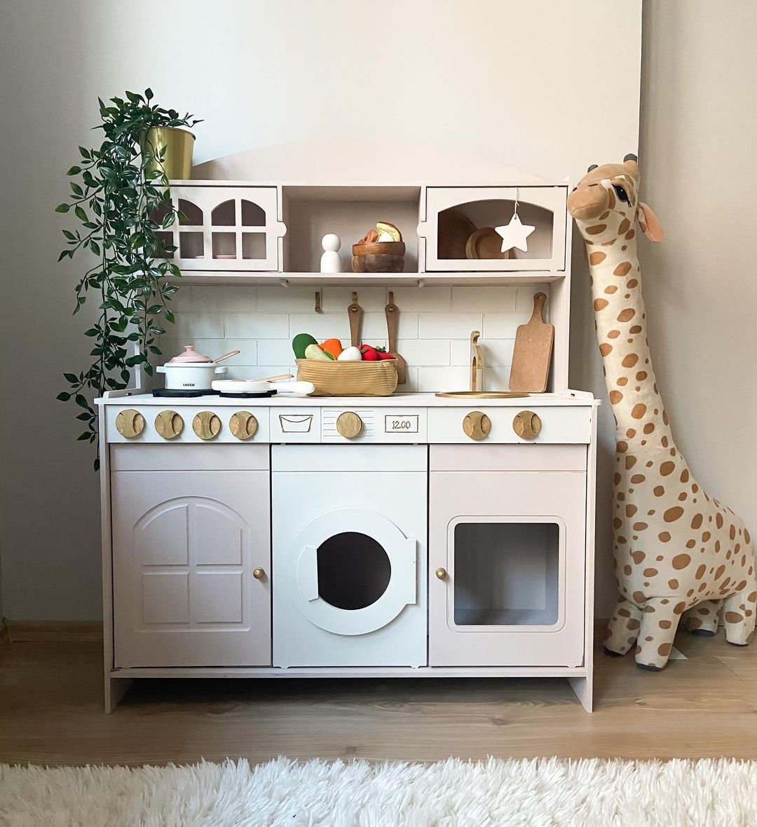 Handcrafted Wooden Play Kitchen,playroom Decor, Handcrafted Wooden Play