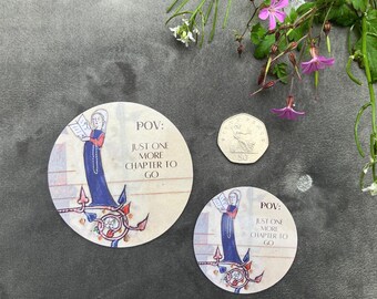 Just one more chapter | funny bookish reading sticker with medieval manuscript marginalia for book lovers, bookworm gifts, reading tracker