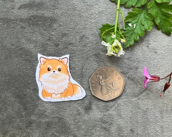 Cute kawaii mischievous Pomeranian dog sticker on glossy paper for bullet journals, crafting, scrapbooking, planners, dog lovers