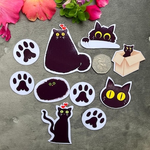 Black cat stickers | cute hand drawn sticker set for bullet journals, crafting, scrapbooking, planners, invitations, cat lovers