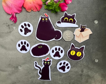Black cat stickers | cute hand drawn sticker set for bullet journals, crafting, scrapbooking, planners, invitations, cat lovers