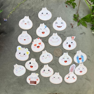 Leuke grappige kawaii bao bun emoticon stemmingen stickers op glanzend papier voor bullet journals, trackers, knutselen, scrapbooking, planners Set 1