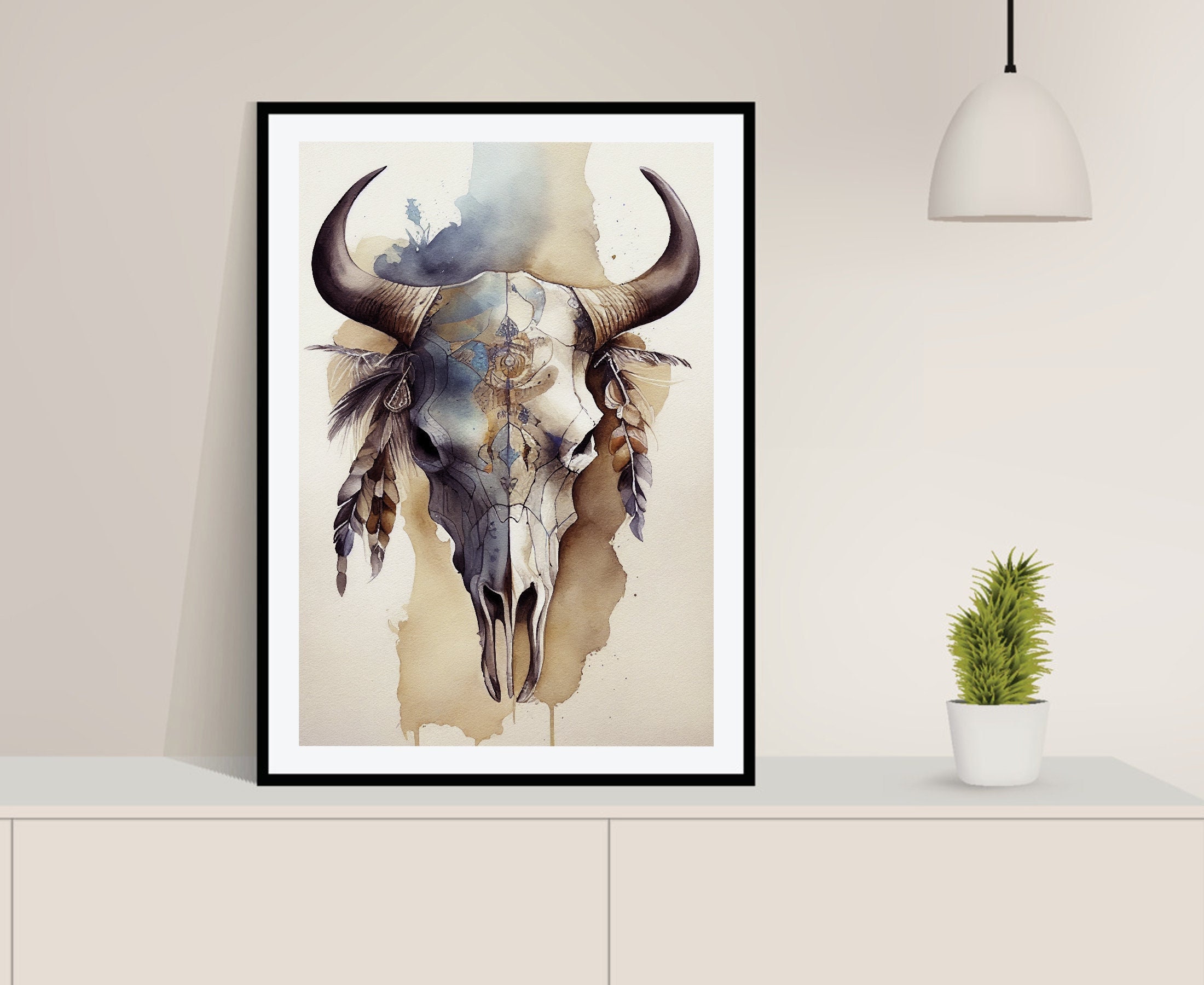 Bull Line Art Skull Print Cow Skull Abstract Western Wall 