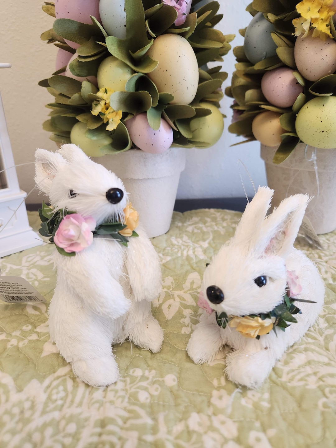 Set of 2 White Sisal Bunnies Etsy