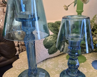 RAZ Imports Blue Glass Lamp Candle Holder