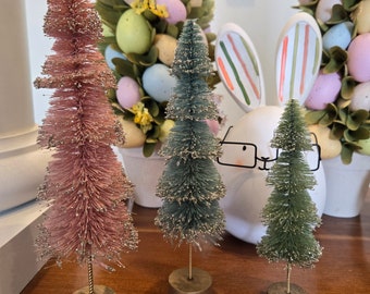 Pastel Layered Bottle Brush Trees - Set of 3
