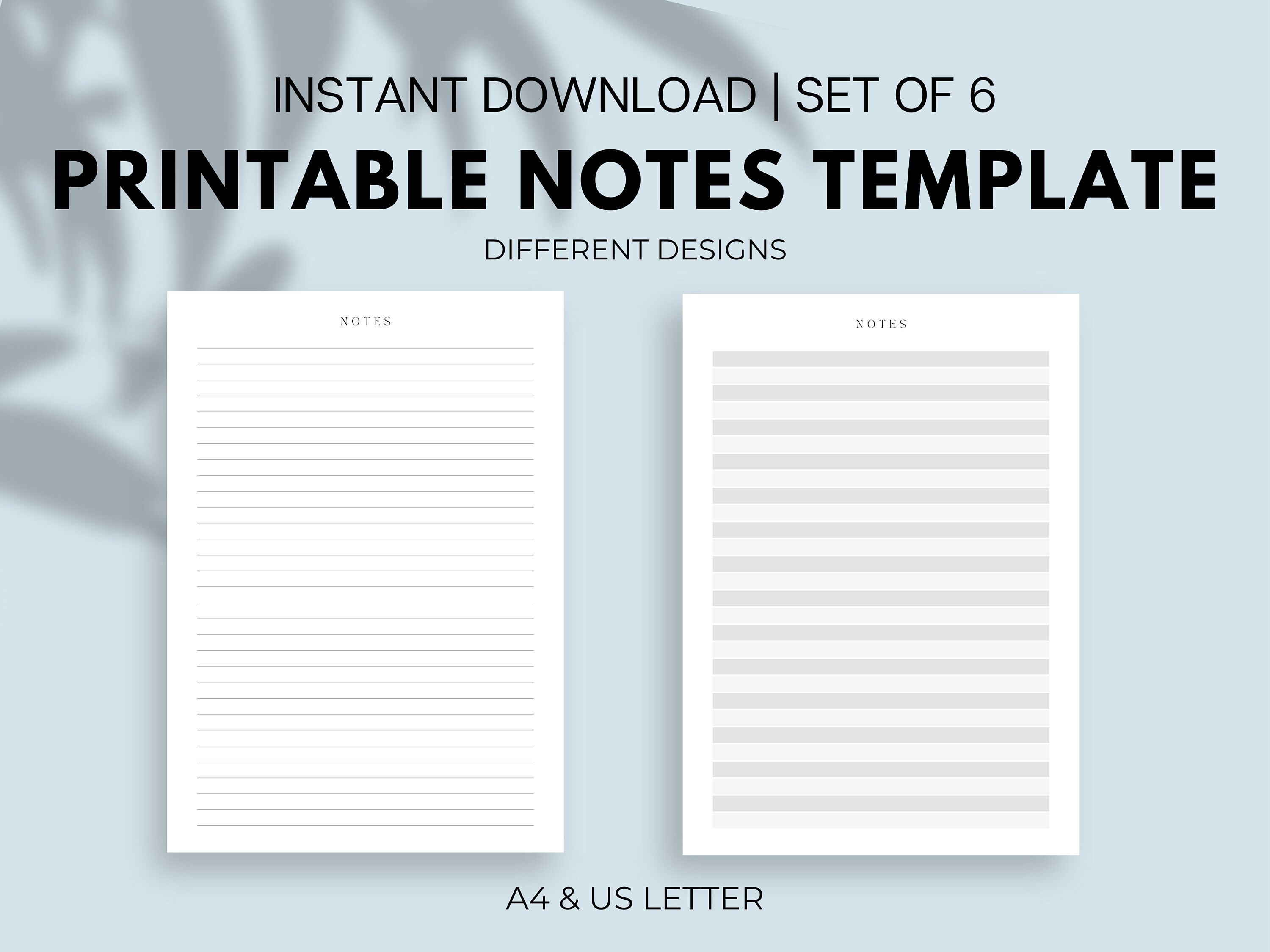 Printed Notes Examples Printable Notes Paper Template | Set of 6 | Different Layouts | Instant ...