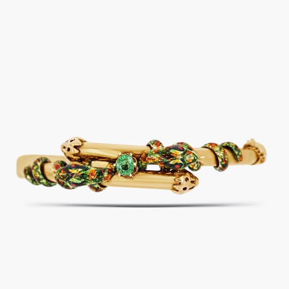 14kt Yellow Gold Enamelled Snake Bangle With Tsav… - image 1