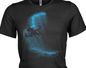 Giant OCTOPUS in the shadows Fantastic cool Scuba Diving T-Shirt.  Mens, Ladies & kids all  sizes. 100% cotton. Zero plastic packaging.