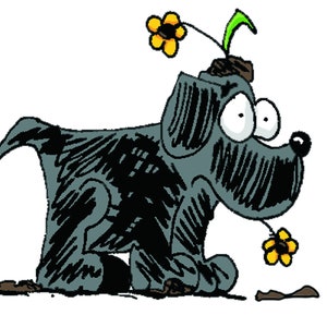 Drummond...a Dog's life. Cartoon dog funny walk of shame. Digging Dog T-shirt. Mens, ladies, kids.
