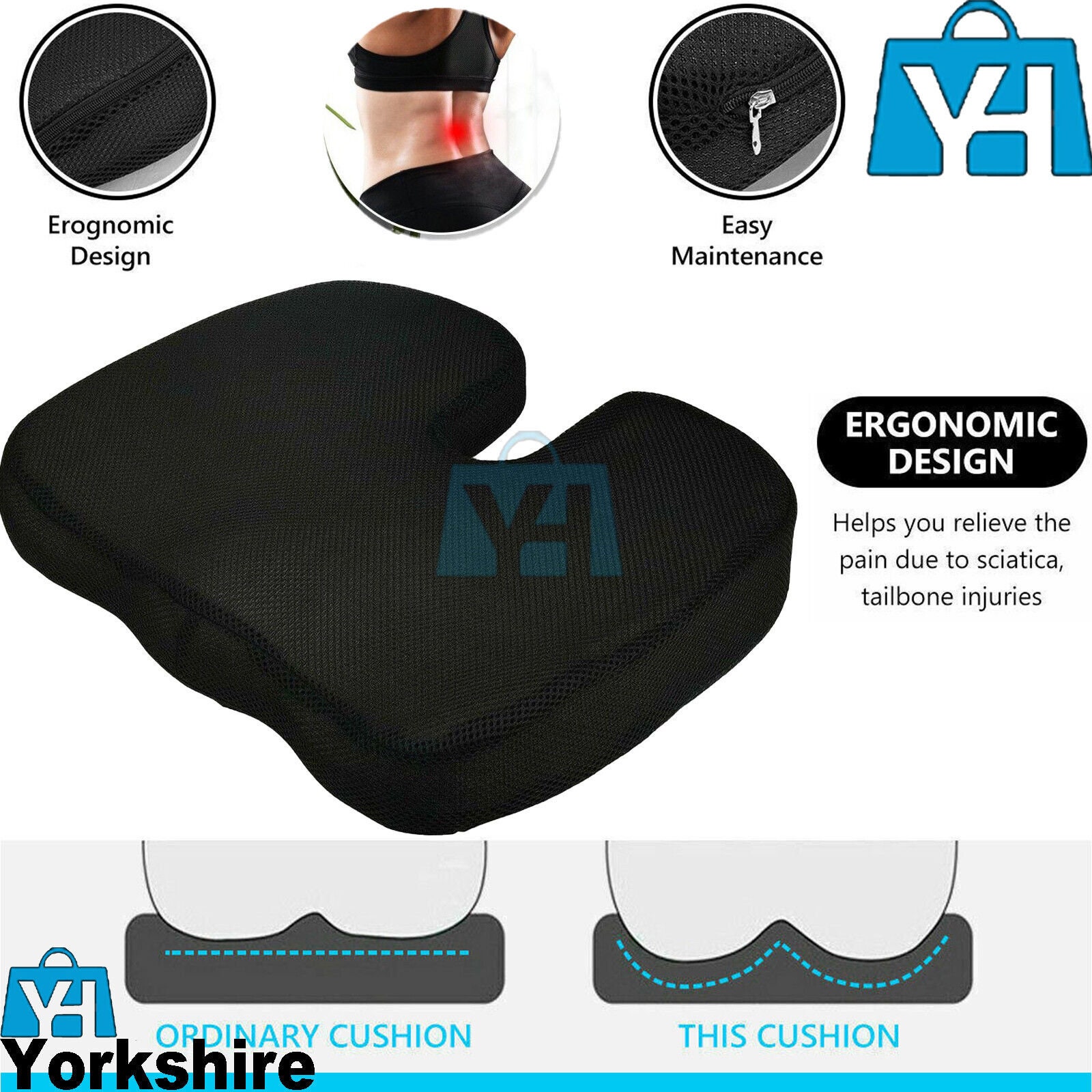 Sleepavo Soft Memory Foam Seat Cushion for Office Chair - Pillow for Sciatica, Coccyx, Back, Tailbone & Lower Back Pain Relief - Orthopedic Chair Pad