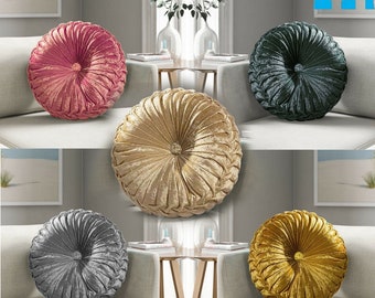 Round Crushed Filled Hand Made Velvet Thick Cushions Seat, Sofa, Bed, Chair, Couch Cushion