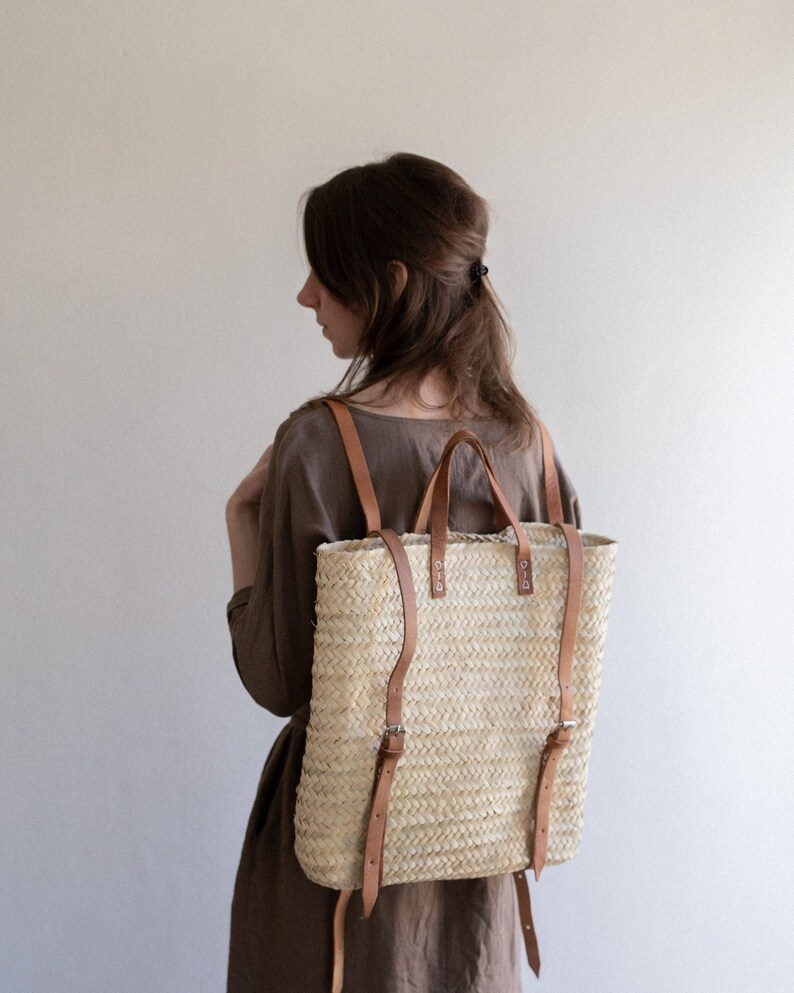 Straw Beach Bag With Leather Strap Straw Backpack Hipster Etsy