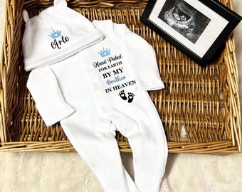 HAND PICKED FOR Earth  brother sister grandad nanny great  grandparents Heaven Newborn baby homecoming sleepsuit hat set