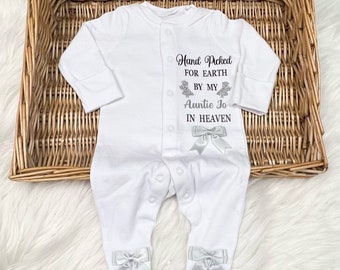 Hand Picked for Earth grandad nanny great grandparents grandparents Heaven Newborn baby homecoming sleepsuit set, any name