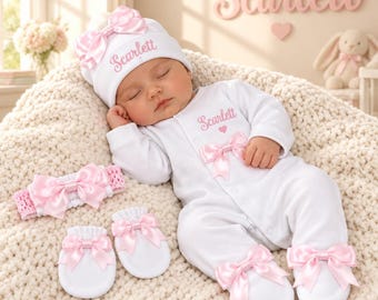Newborn baby Girl boy FULL SET sleepsuit hat headband mitts. EXTRAS add a Taggie or bunny or blanket Or case or gift box 2nd pic is original