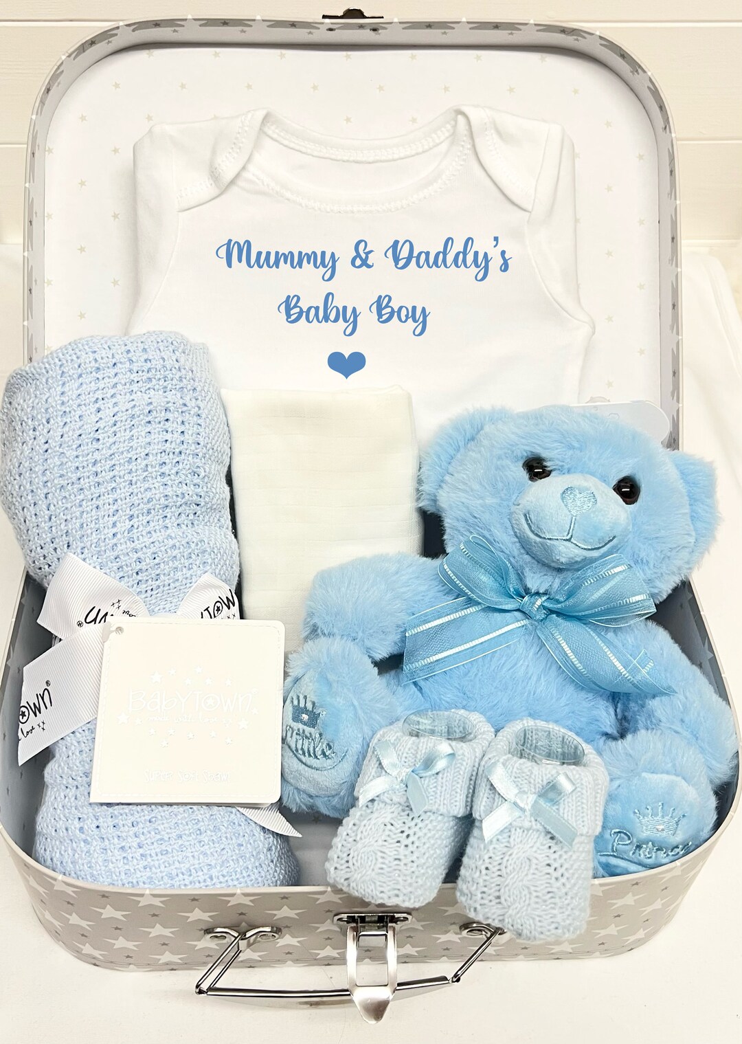 Newborn Baby Shower Hamper Suitcase Memory Box Teddy Bear Etsy