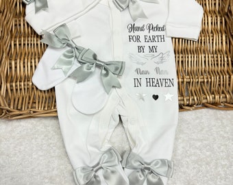 HAND PICKED FOR Earth  grandad nanny great grandparents grandparents Heaven Newborn baby homecoming sleepsuit bows