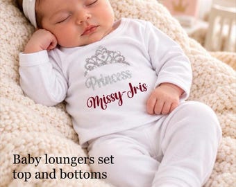 Newborn FULL SET sleepsuit hat bib. Or Baby Loungers set. EXTRAS add a personalised blanket or teddy or case or gift box  2nd pic original