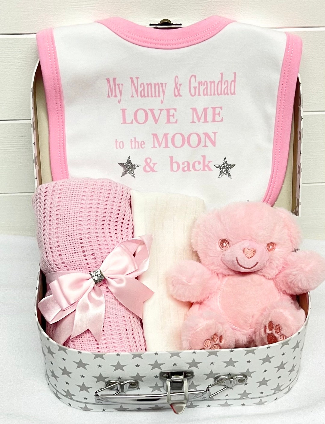 Newborn Baby Hamper Suitcase Memory Box Bib Teddy Bear Etsy