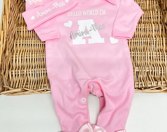 Newborn baby homecoming set, any name or text or character Personalised gift