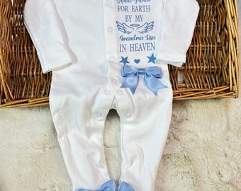 HAND PICKED FOR Earth  grandad nanny great grandparents grandparents Heaven Newborn baby homecoming sleepsuit bows