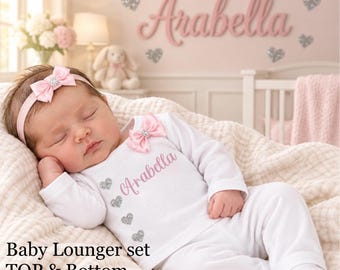 Newborn FULL SET sleepsuit hat headband mitts. Or baby loungers set. EXTRAS add teddy a printed blanket or case Or gift box 2nd pic original