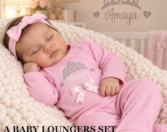 Newborn FULL SET sleepsuit Hat headband mitts. Or Baby Lounger set. EXTRAS add bib blanket or suitcase or gift box or Teddy 2nd pic original