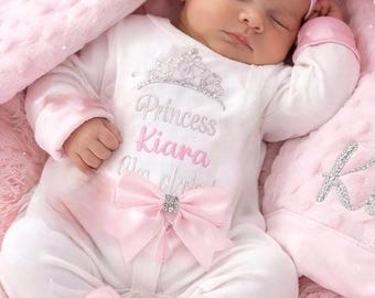 Newborn baby FULL SET  romper headband hat.EXTRAS Add a personalised printed blanket or bunny or suitcase or gift box 2nd pic original
