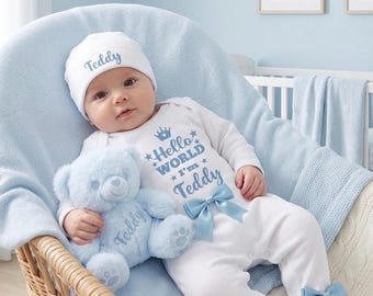Newborn baby a FULL SET is a Romper hat teddy. EXTRAS add a personalised printed cotton blanket or keep a suitcase 2nd picture original